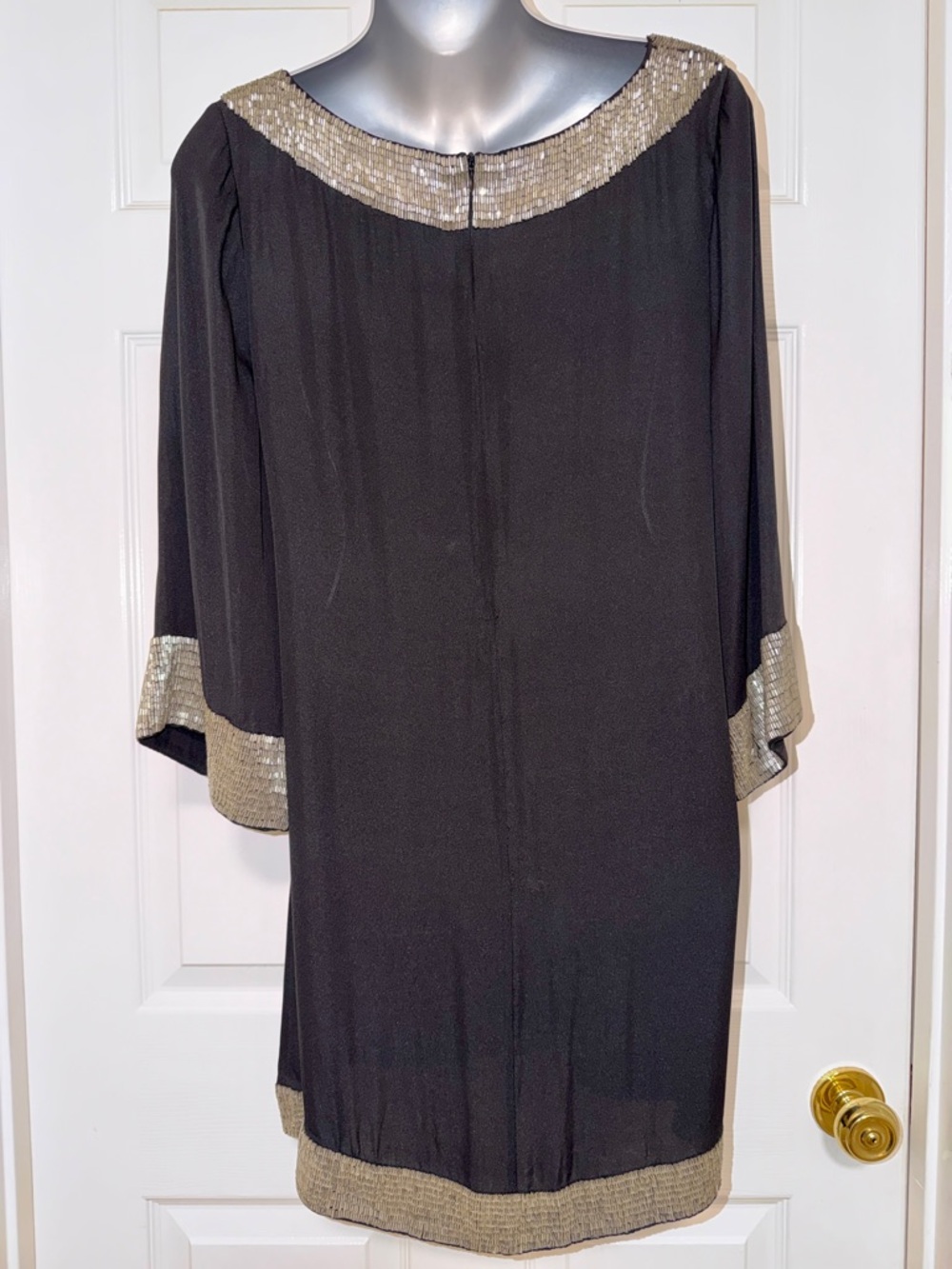 Alice + Olivia Scoop Silk Tunic Dress Black Gold Beaded Trim Medium - Picture 6 of 15
